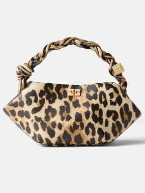 Ganni Bou Bag Leopard Print Top-Handle Women’s Bag - Gold Hardware
